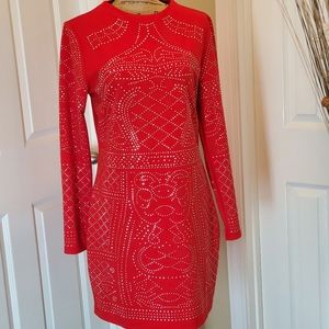 Rhinestone Embellished Red Cocktail Dress